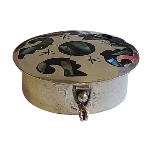 Vintage Alpaca Mexico Mother of Pearl Abalone Shell Stars Pill Container - Picture 9 of 10